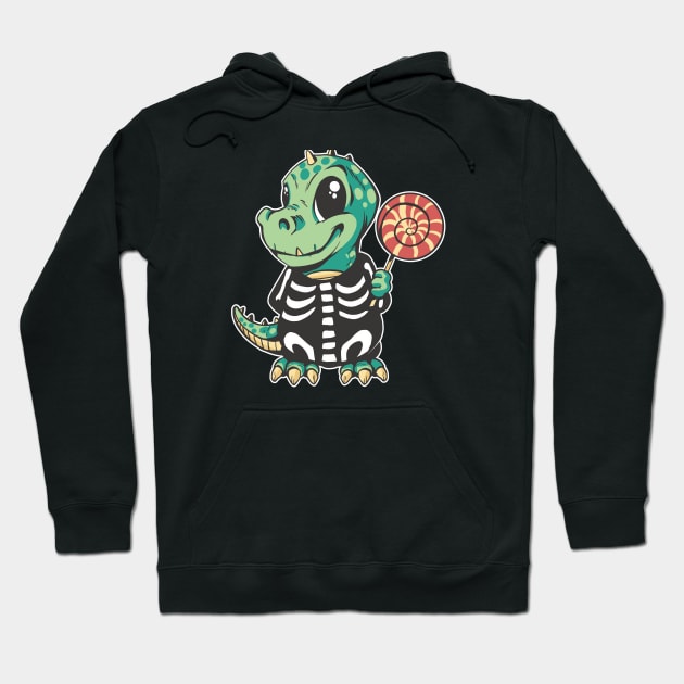 Cute Green T-Rex Dinosaur illustration Holding a Popsicle! Hoodie by The Artist’s Theory